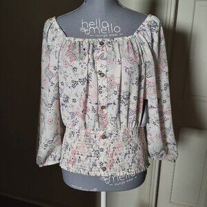 NWT NO BOUNDRIES WHITE WITH PINK FLORAL BLOUSE  - XXL